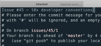 screenshot of a git commit prompt which also shows the branch name by default